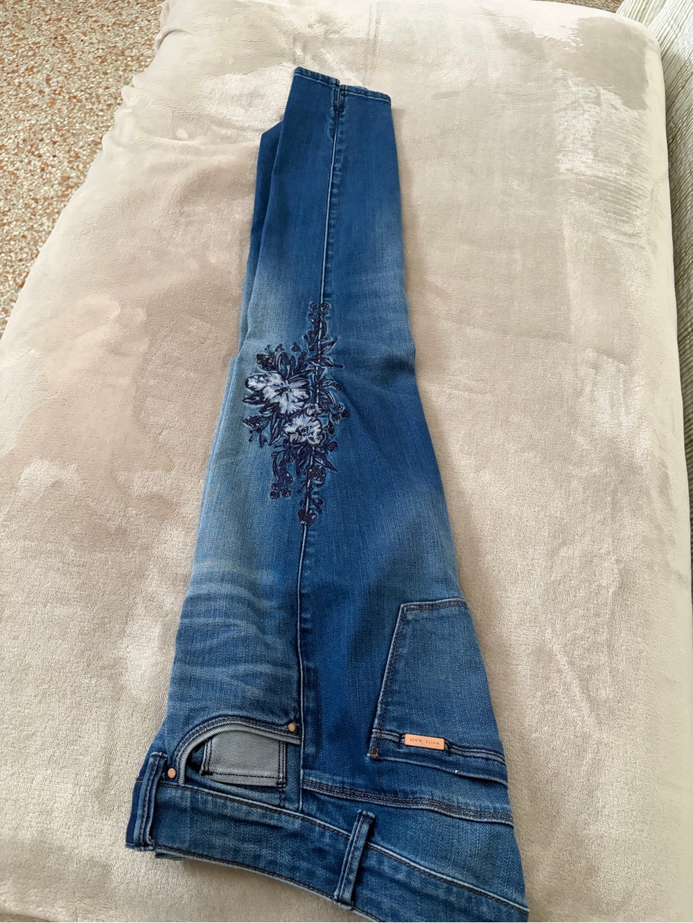 White House Black Market Blue Skinny Jeans with Floral Embroidery